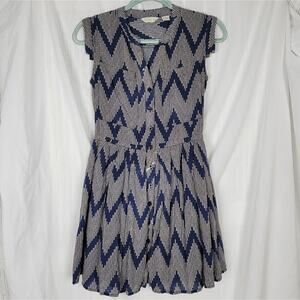 11.1.Tylho Anthropologie Blue & Ivory Chevron Dress, Sz XSP